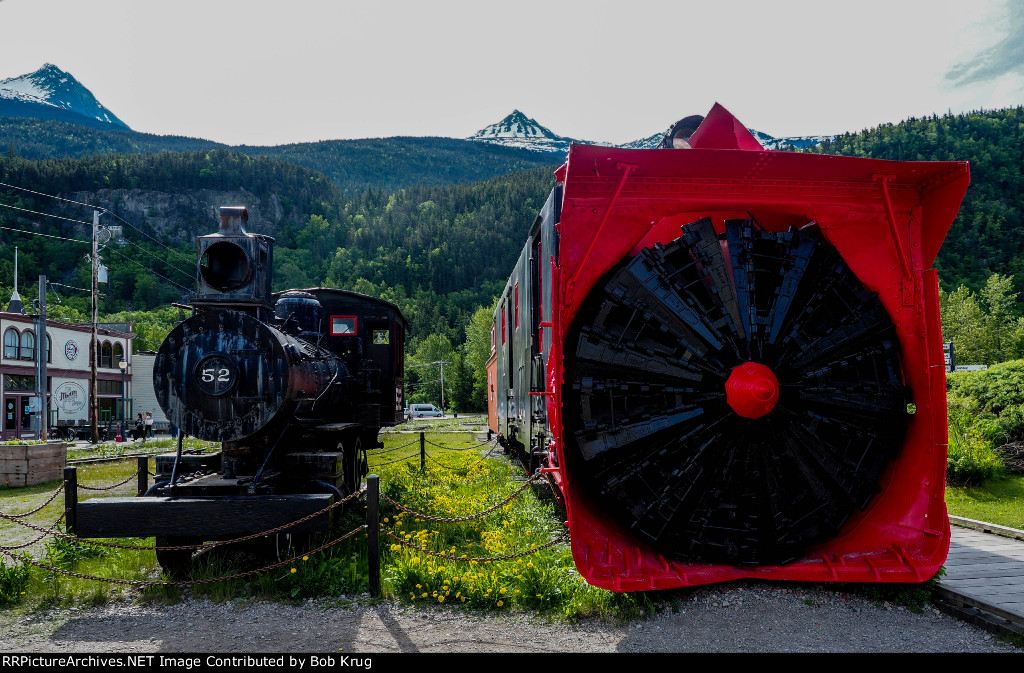 WPYR 52 and the railroad's Rotary Snow Plow on display near the station 